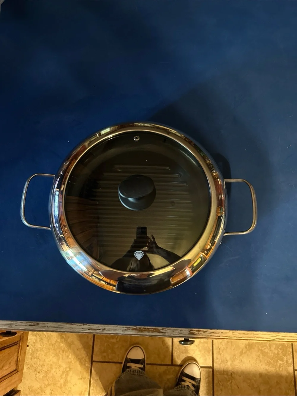Blue Diamond Grill Genie 11” Ceramic Nonstick Round Grill w/Lid New Unused